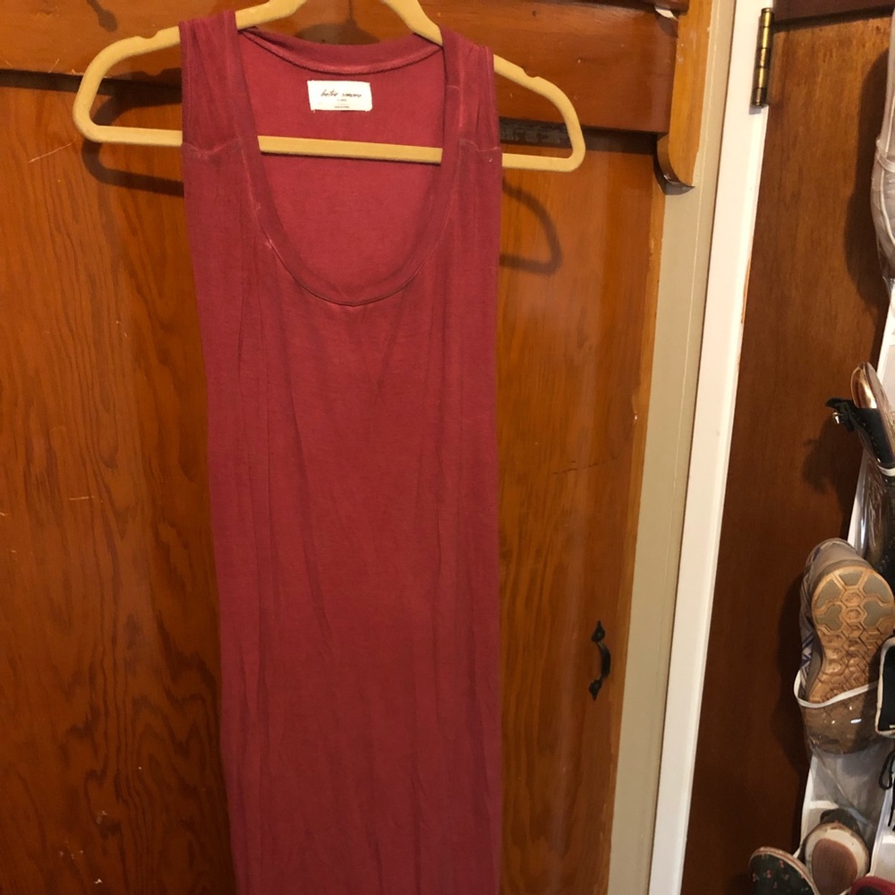 Burgundy dress.